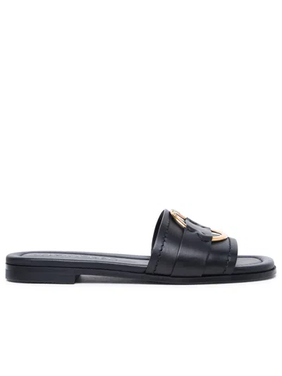 Shop Moncler Woman  'bell' Black Leather Slippers