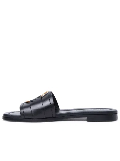 Shop Moncler Woman  'bell' Black Leather Slippers