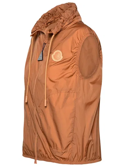 Shop Moncler Woman  Care' Bronze Polyamide Vest In Brown