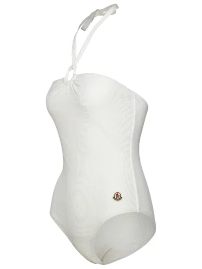 Shop Moncler Woman  One-piece Swimsuit In White Polyamide Blend