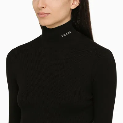 Shop Prada Black Ribbed Cotton Turtleneck Sweater Women