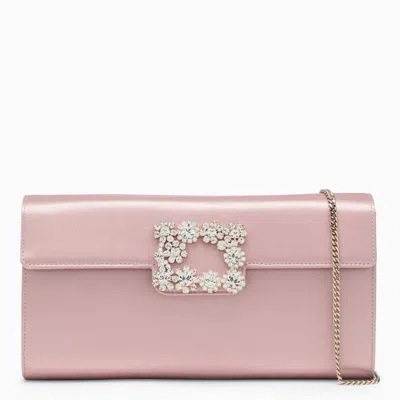 Shop Roger Vivier Pink Satin Clutch Bag Buckle Flower Strass Women