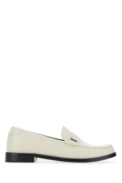 Shop Saint Laurent Man Chalk Leather Monogram Loafers In White