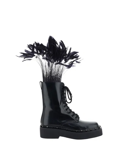 Shop Valentino Garavani Women  Garavani Rockstud Combact Boots In Black