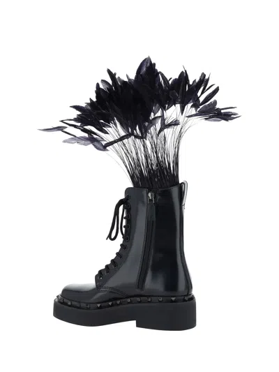 Shop Valentino Garavani Women  Garavani Rockstud Combact Boots In Black