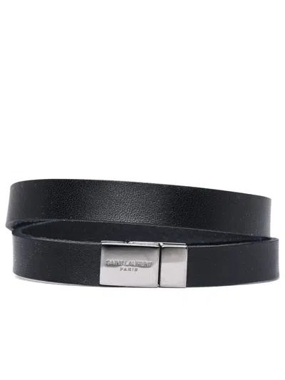 Shop Saint Laurent Black Leather Opyum Bracelet