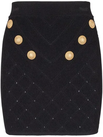 Shop Balmain Buttoned Knitted Mini Skirt In Black