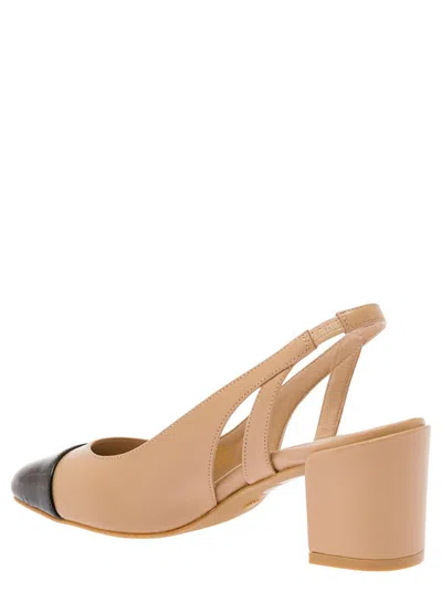 Shop Stuart Weitzman Beige Slingback With Contrasting Toe In Smooth Leather Woman