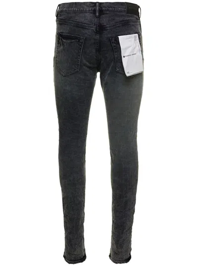 Shop Purple Brand Black Skinny Jeans With Tonal Logo Patch And Crinkled Effect In Stretch Cotton Denim Man