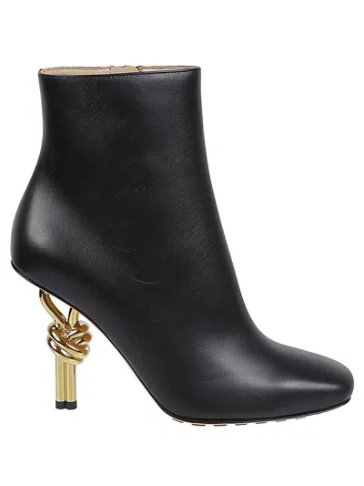 Shop Bottega Veneta Knot Leather Ankle Boots In Black