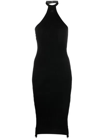 Courrèges Rib-knit Midi Dress With Suspender Detail In Black