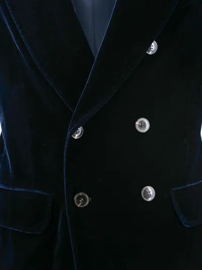 Giorgio Armani Velvet Blazer With Button Detailing And Wide Lapel In Blue