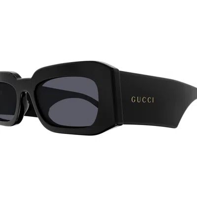 Gucci Gg1425s 001 Rectangle Sunglasses In Black