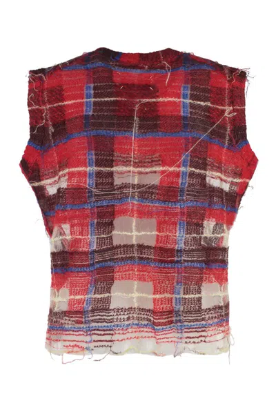 Shop Maison Margiela Mohair Blend Knitted Front Vest In Red