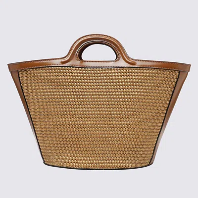 Shop Marni Brown Leather And Raffia Tropicalia Small Tote Bag