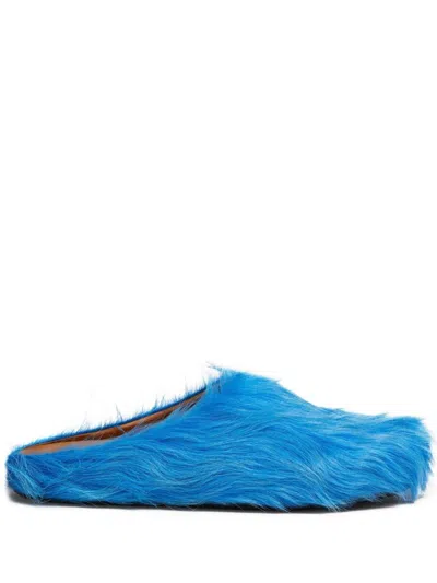 Shop Marni Faux Fur Slippers In Blue