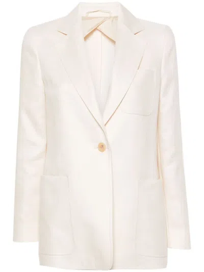 Shop Max Mara Linen Single-breasted Blazer Jacket In White