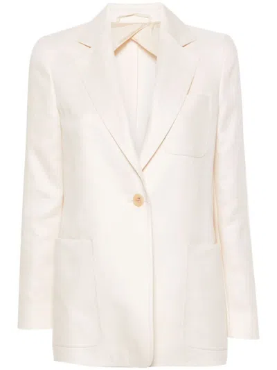Max Mara Womens Sand Mosa Single-breasted Linen-cotton Blend Blazer In White