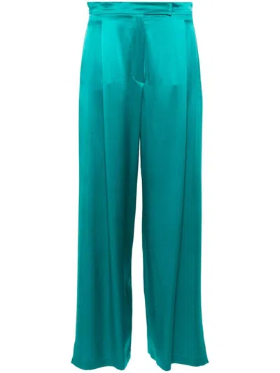 Shop Max Mara Pianoforte Satin Wide-leg Silk Trousers In Green
