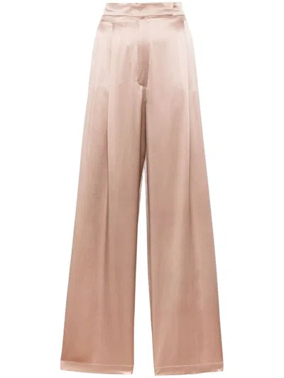 Shop Max Mara Pianoforte Satin Wide-leg Silk Trousers In Brown