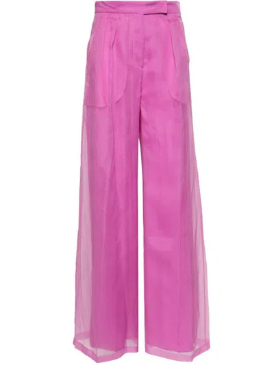 Shop Max Mara Pianoforte Wide-leg Silk Trousers In Pink