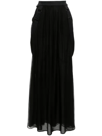 Shop Max Mara Silk Chiffon Long Skirt In Black