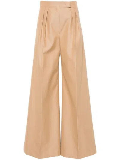Shop Max Mara Wide-leg Cotton Trousers In Camel
