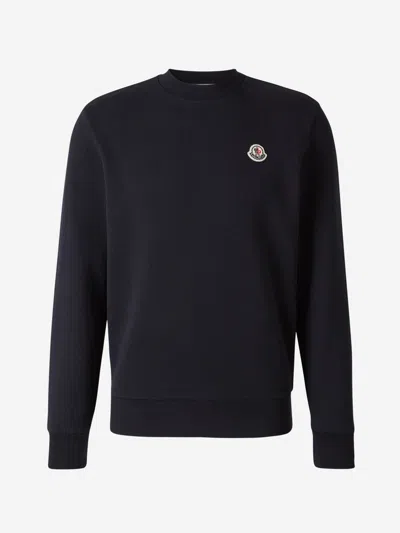 Shop Moncler Logo Cotton Sweatshirt In Blau Nit