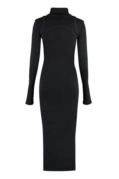 Shop Off-white Cotton Midi-dress In Black