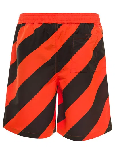 Shop Off-white Orange Swim Trunks With Diag Print At The Back In Polyester Man