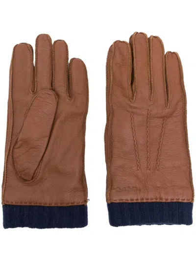 Shop Paul Smith Logo-debossed Leather Gloves In Tan