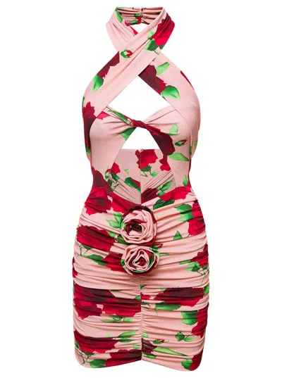 Shop Magda Butrym Pink Mini-dress With Floral Print All-over In Viscose Woman In Multicolor