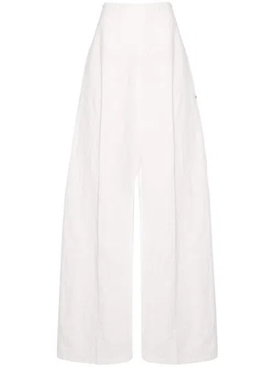 Shop Sportmax Linen And Cotton Blend Trousers In White