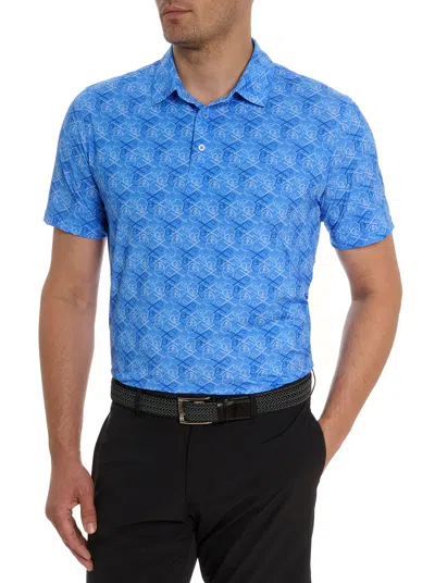 Robert Graham Iron Skull 2 Print Performance Golf Polo In Periwinkle
