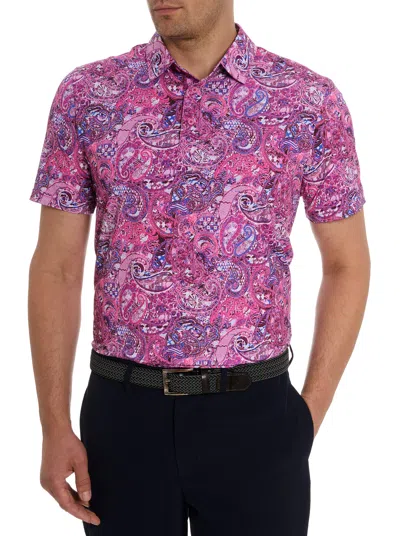 Robert Graham Golden Paisley Performance Golf Polo In Mauve