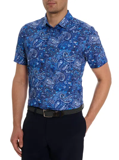Robert Graham Golden Paisley Performance Golf Polo In Navy