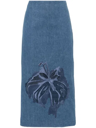 Shop Stella Jean Denim Long Skirt In Blue