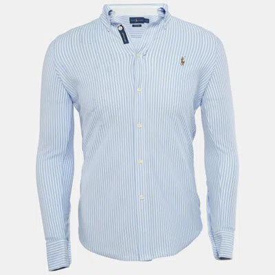 Pre-owned Ralph Lauren Blue Striped Cotton Knit Oxford Button Down Shirt M