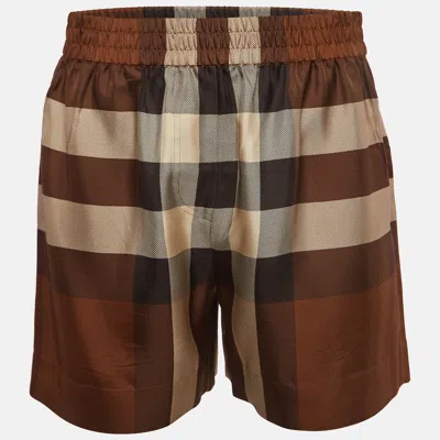 Pre-owned Burberry Brown Exploded Checked Silk Elasticated Waist Shorts M