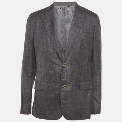 Pre-owned Louis Vuitton Grey Chambray Single Breasted Tailor Made Blazer Xl