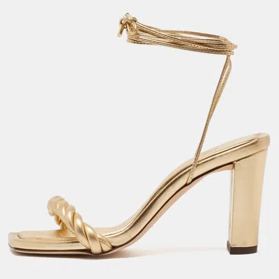Pre-owned Jimmy Choo Metallic Gold Leather Diosa Twisted Slide Sandals Size 37