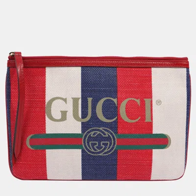 Pre-owned Gucci Clutch Red / White / Blue Canvas