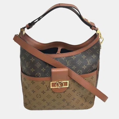 Pre-owned Louis Vuitton Monogram Reverse Hobo Dauphine Mm Shoulder Bag In Brown