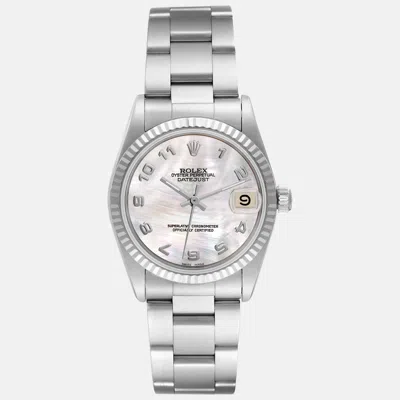 Pre-owned Rolex Datejust Midsize Steel White Gold Mother Of Pearl Dial Women's Watch 31 Mm In Multicolor