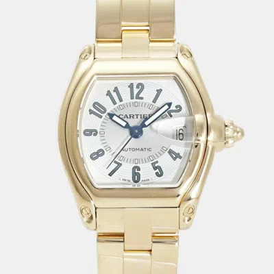 Pre-owned Cartier Silver 18k Yellow Gold Roadster Large W62003v1 Men's Watch 37 Mm