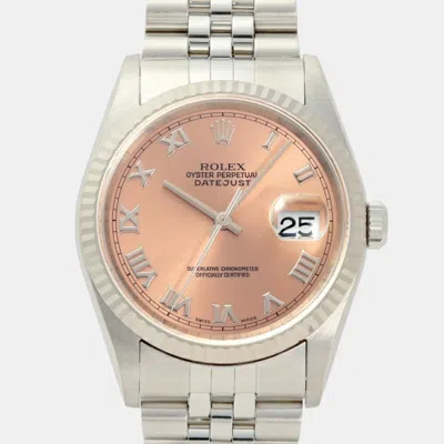 Pre-owned Rolex Pink White Gold Stainless Steel Datejust 16234 Men's Watch 36mm