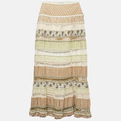 SPORTMAX Pre-owned Multicolor Floral Print Crochet And Cotton Tiered Maxi Skirt S