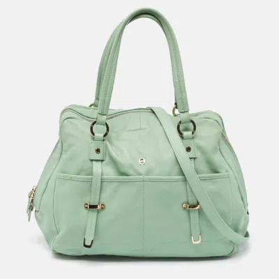 Pre-owned Aigner Mint Green Leather Front Pocket Satchel