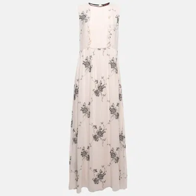 Pre-owned Max Mara Pink Silk Floral Embroidered Ruffle Detail Theodor Dress L