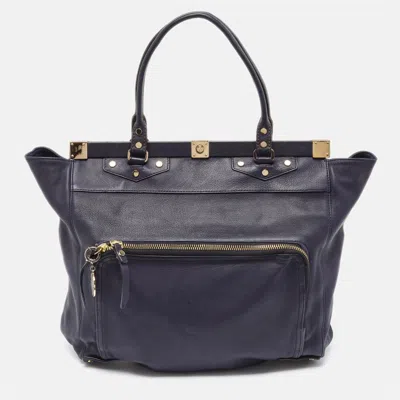 Pre-owned Lanvin Navy Blue Leather Magnetic Frame Tote